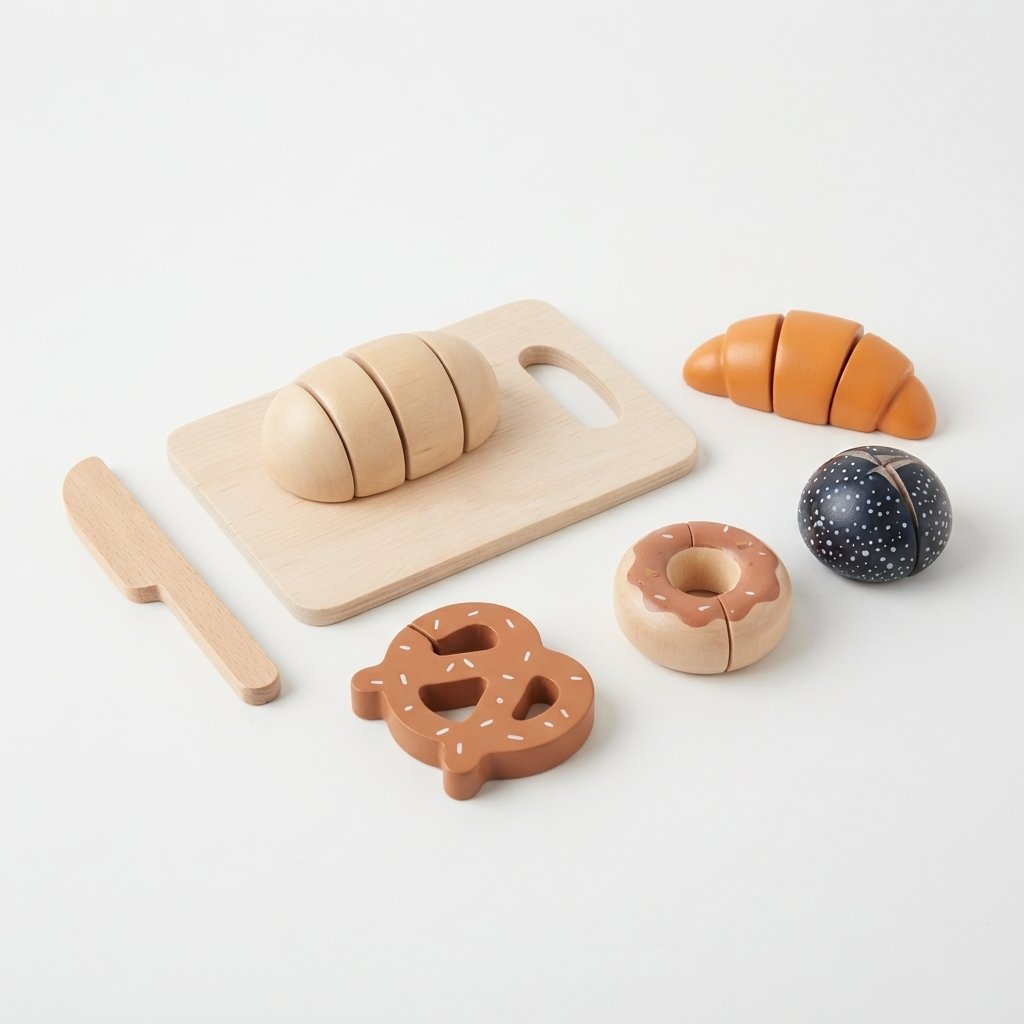 Wooden Bread Cutting Play Set for Toddlers