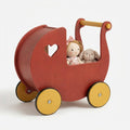 Wooden Doll Pram Walker in Rust Red – 2-in-1