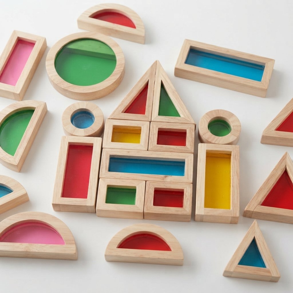 Wooden Rainbow Building Blocks with Coloured Panels