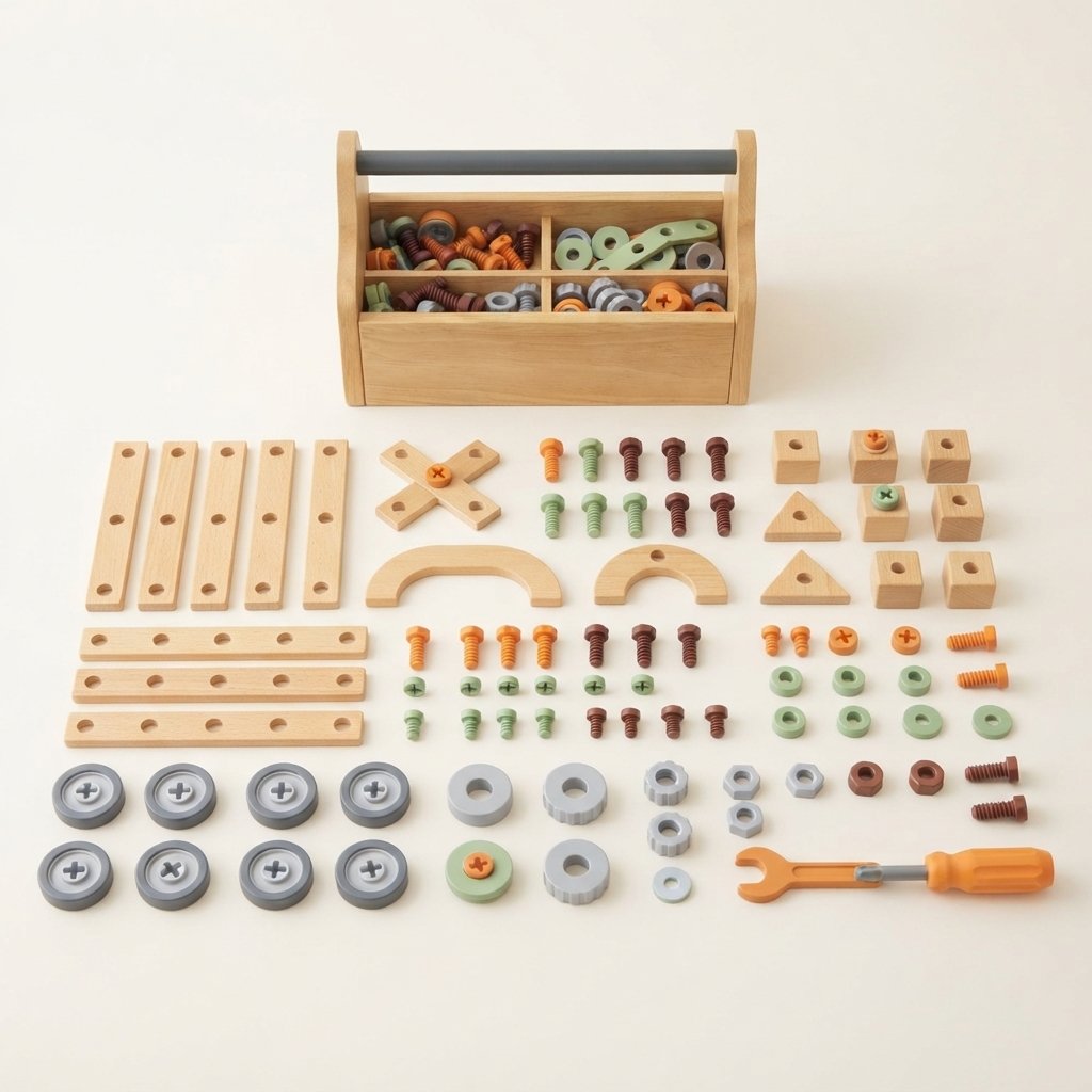 Wooden STEM Building Set with Nuts, Bolts & Tools