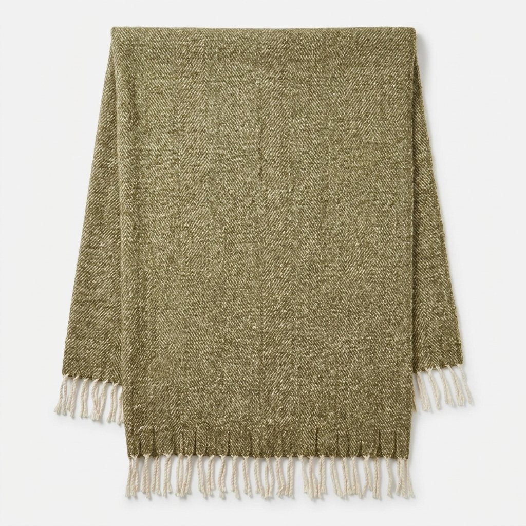 Woven Tasselled Throw with Herringbone Texture