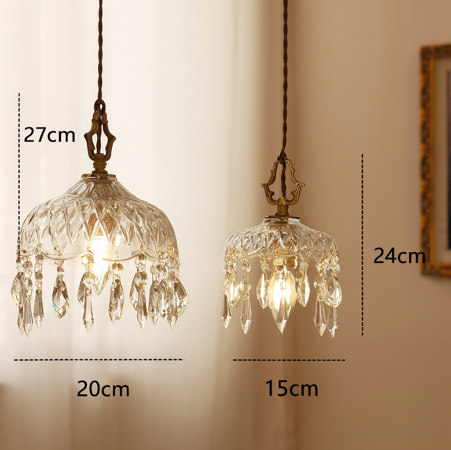Vintage Copper Crystal Pendant Light E14 LED