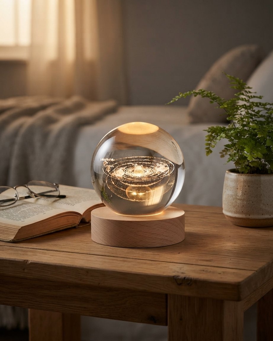 3D Crystal Ball Night Light with Wooden Base