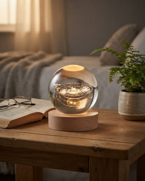 3D Crystal Ball Night Light with Wooden Base