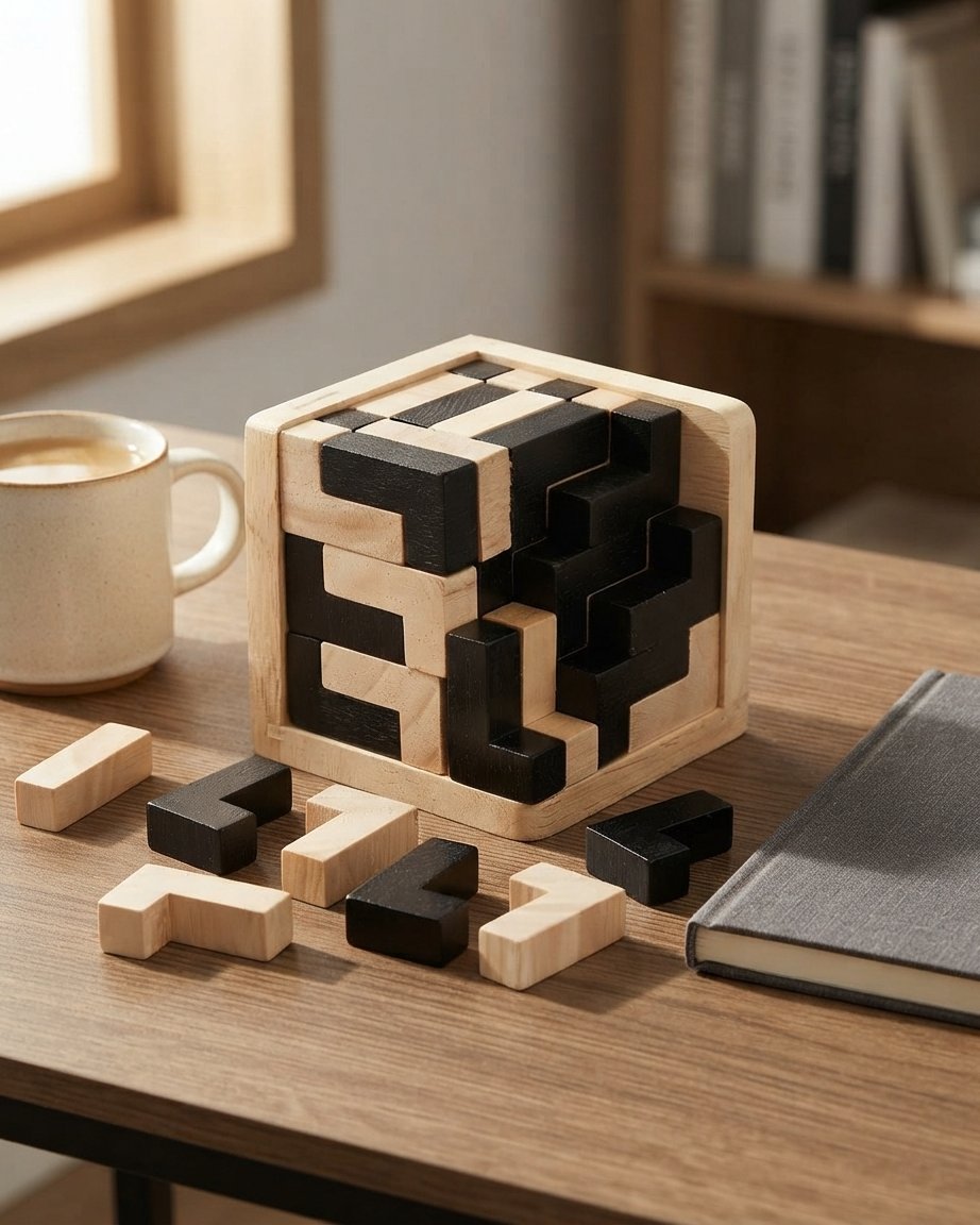 3D Wooden Brain Teaser Puzzle – Interlocking Cube