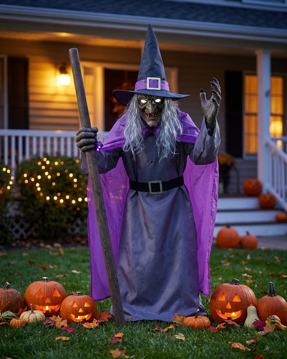 6-Foot Flying Witch Halloween Yard Decoration with Floating Broomstick Effect and Lifelike Face