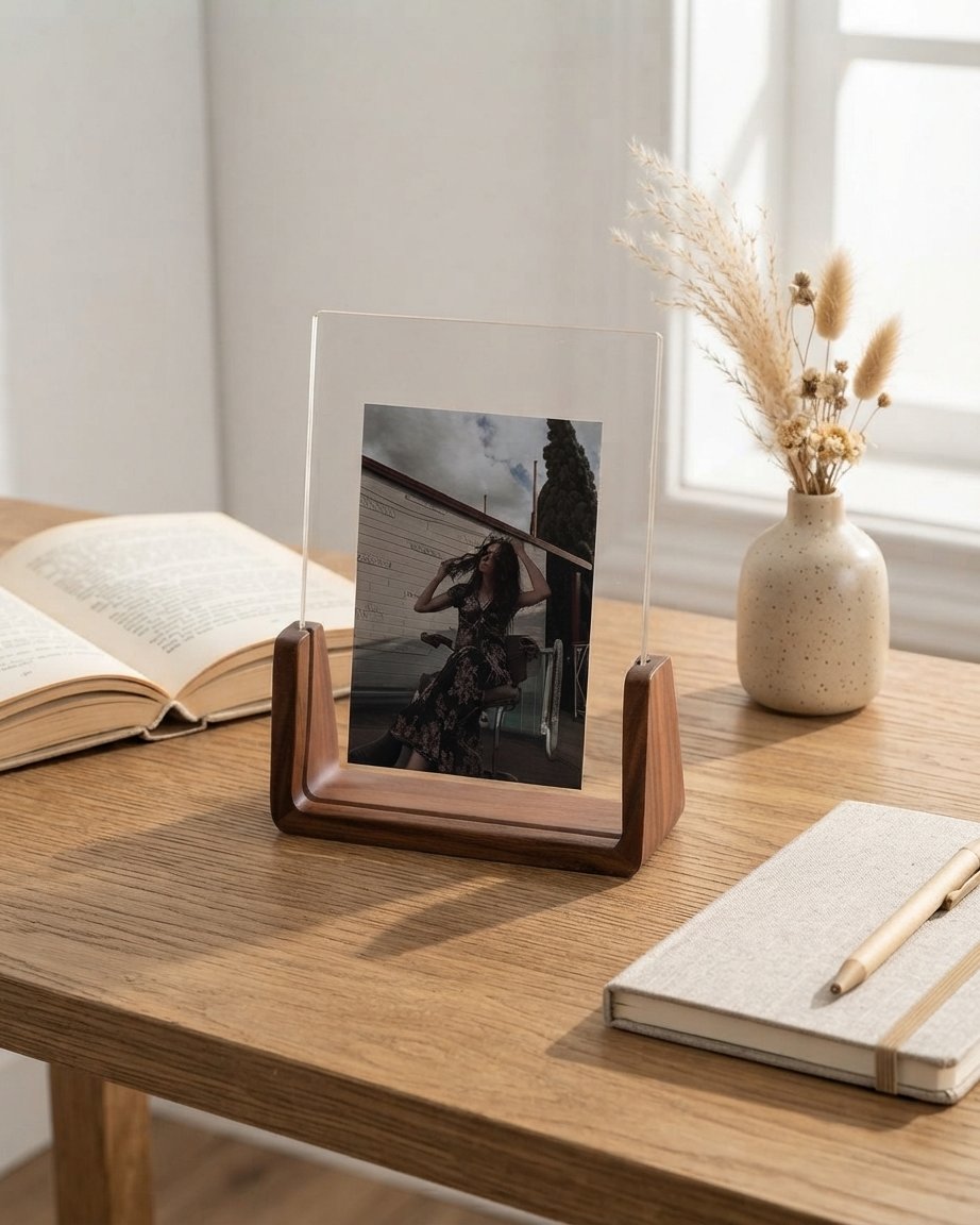 Acrylic and Wood Photo Frame with U-Shaped Stand