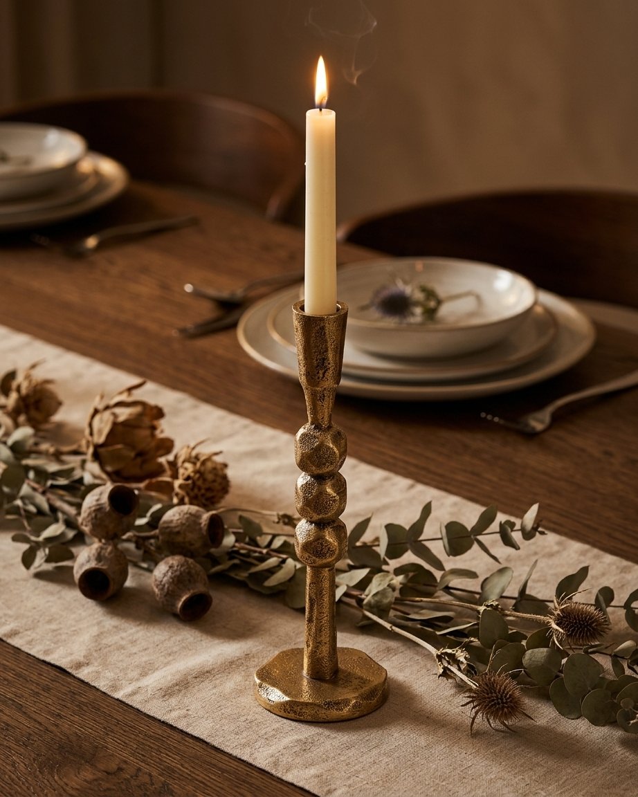 Antique Brass Candlestick Holders, Set of 2