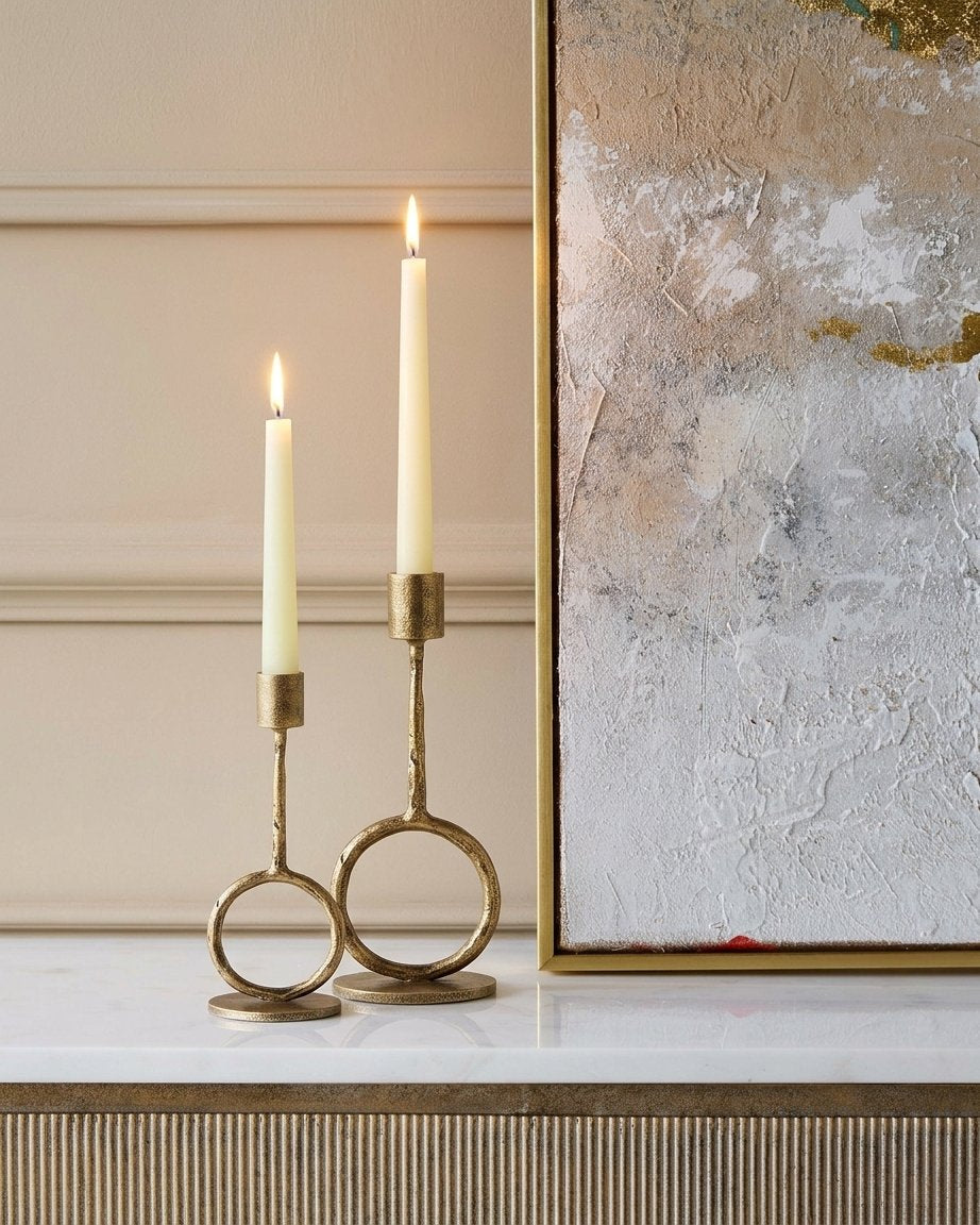 Antique Gold Ring Candle Holder – Sculptural Taper Stand