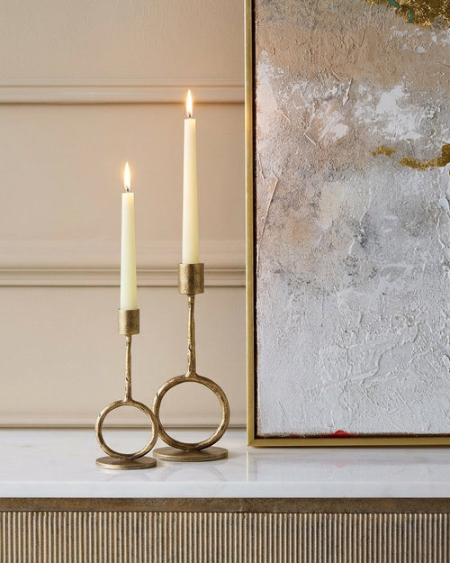 Antique Gold Ring Candle Holder – Sculptural Taper Stand