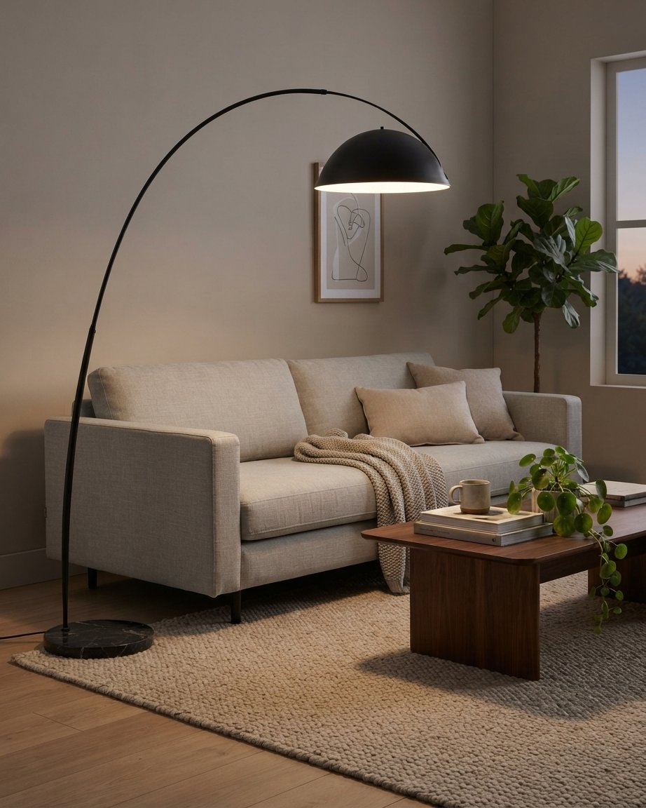 Arc Floor Lamp with Metal Shade, Matte Black