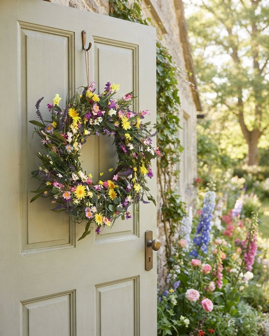 Artificial Wildflower Wreath for Door or Table, 45–55 cm