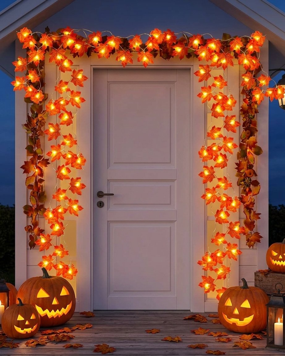 Autumn Maple Leaf LED String Lights Garland with Warm Amber Glow – Halloween, Thanksgiving and Fall Décor