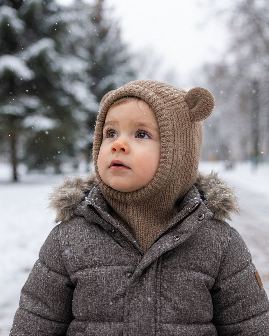 Baby Knit Balaclava Hat and Snood Set with Bear Ears