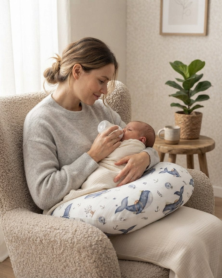Baby Nursing Pillow with Curved Arm Support – Whale