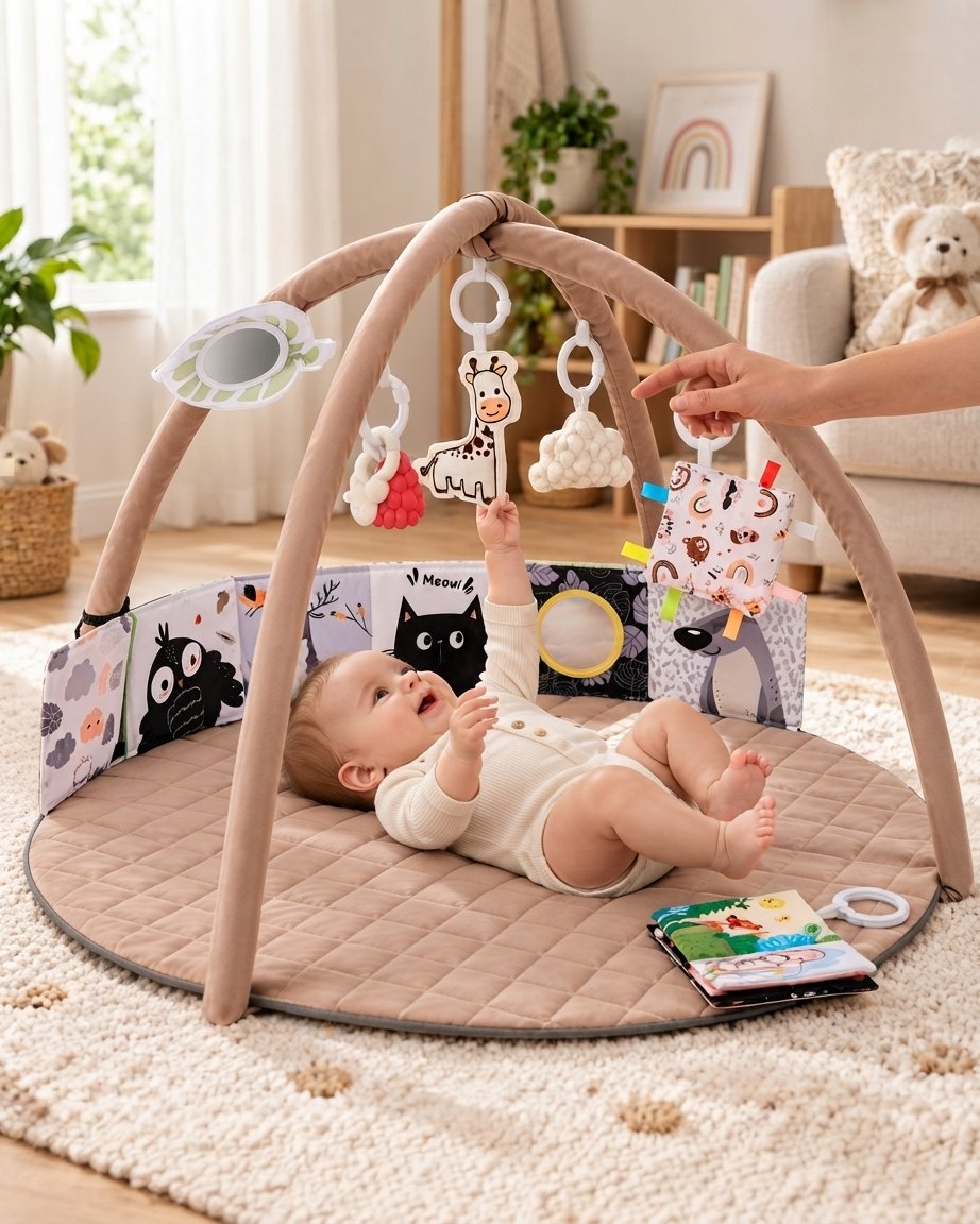 Baby Play Gym Mat with 6 Detachable Sensory Toys