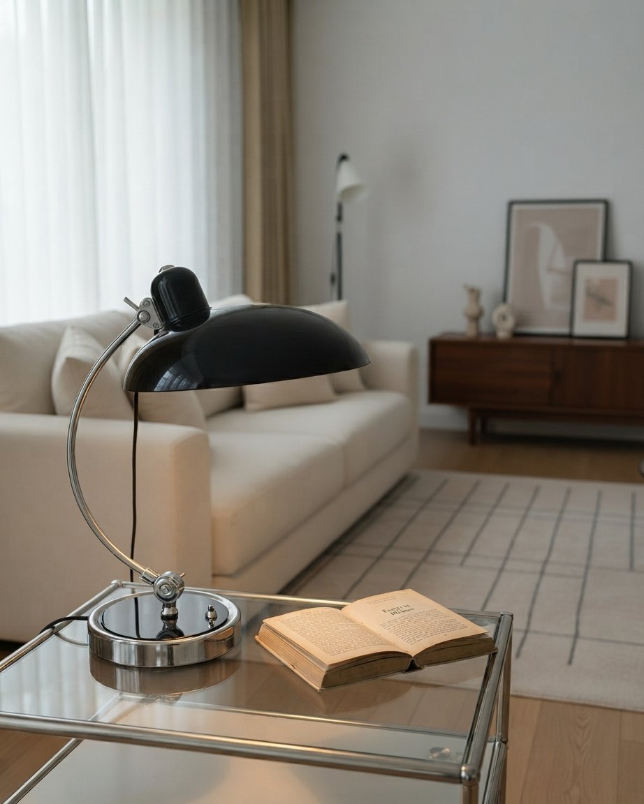 Bauhaus Curved Metal Table Lamp with Domed Shade