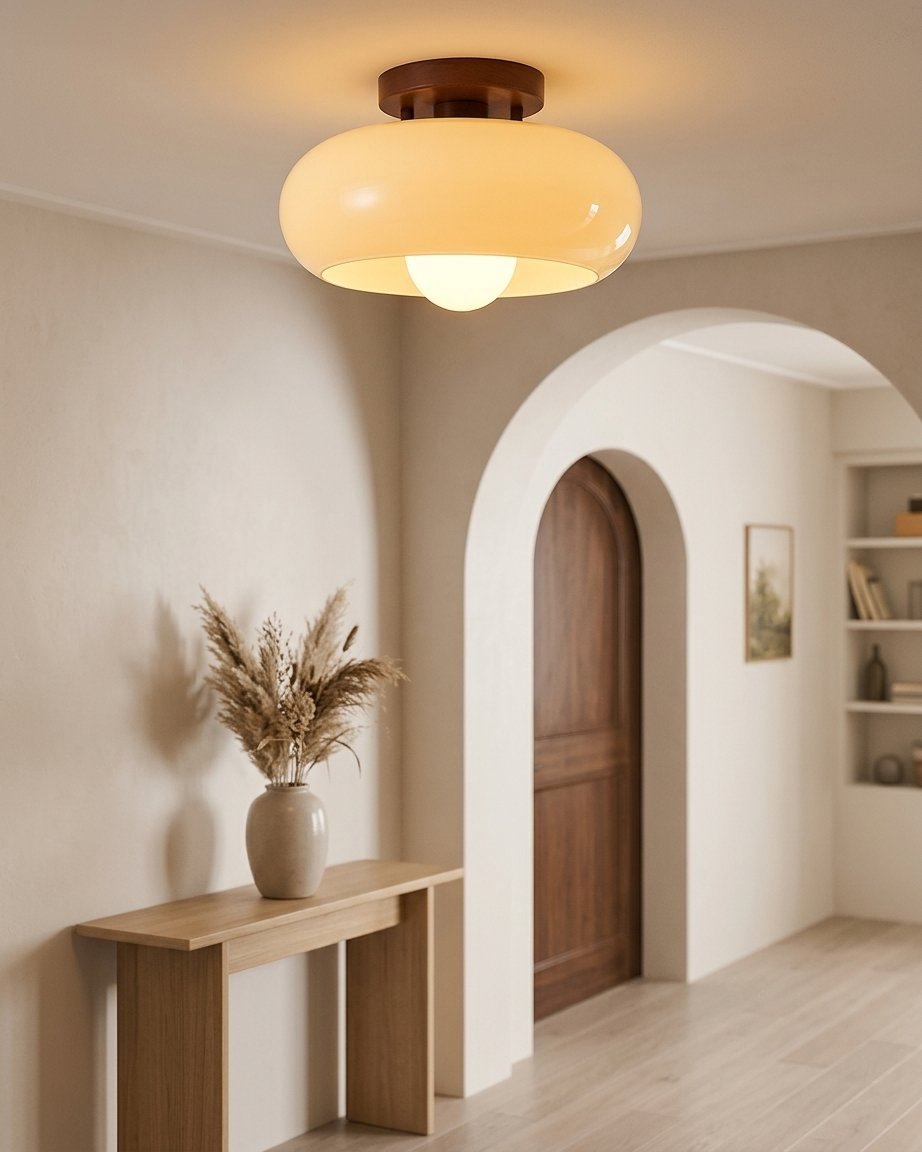 Bauhaus Flush Ceiling Light with Cream Glass Shade