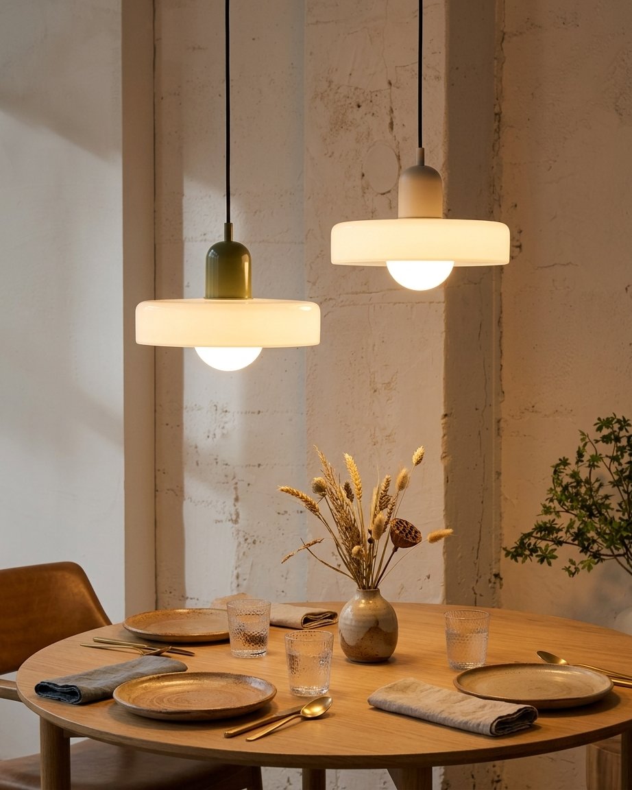 Bauhaus Glass Ring Pendant Light, Adjustable Height