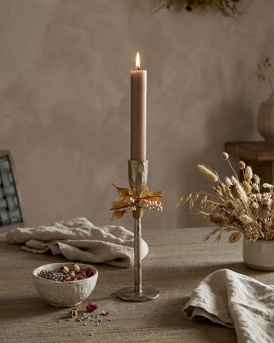 Botanical Taper Candle Holders with Glass Leaves, Set of 2