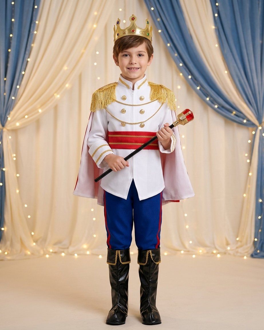 Boys' Royal Prince Costume Set with Crown, Scepter, Cape and Boot Covers