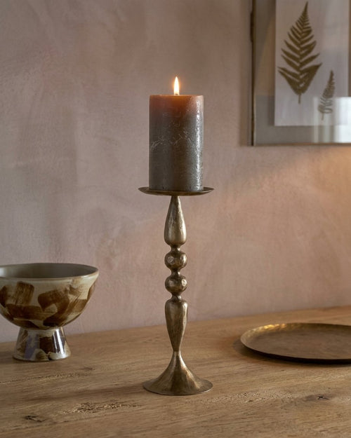 Brass Pillar Candle Holder, Turned Iron Stand