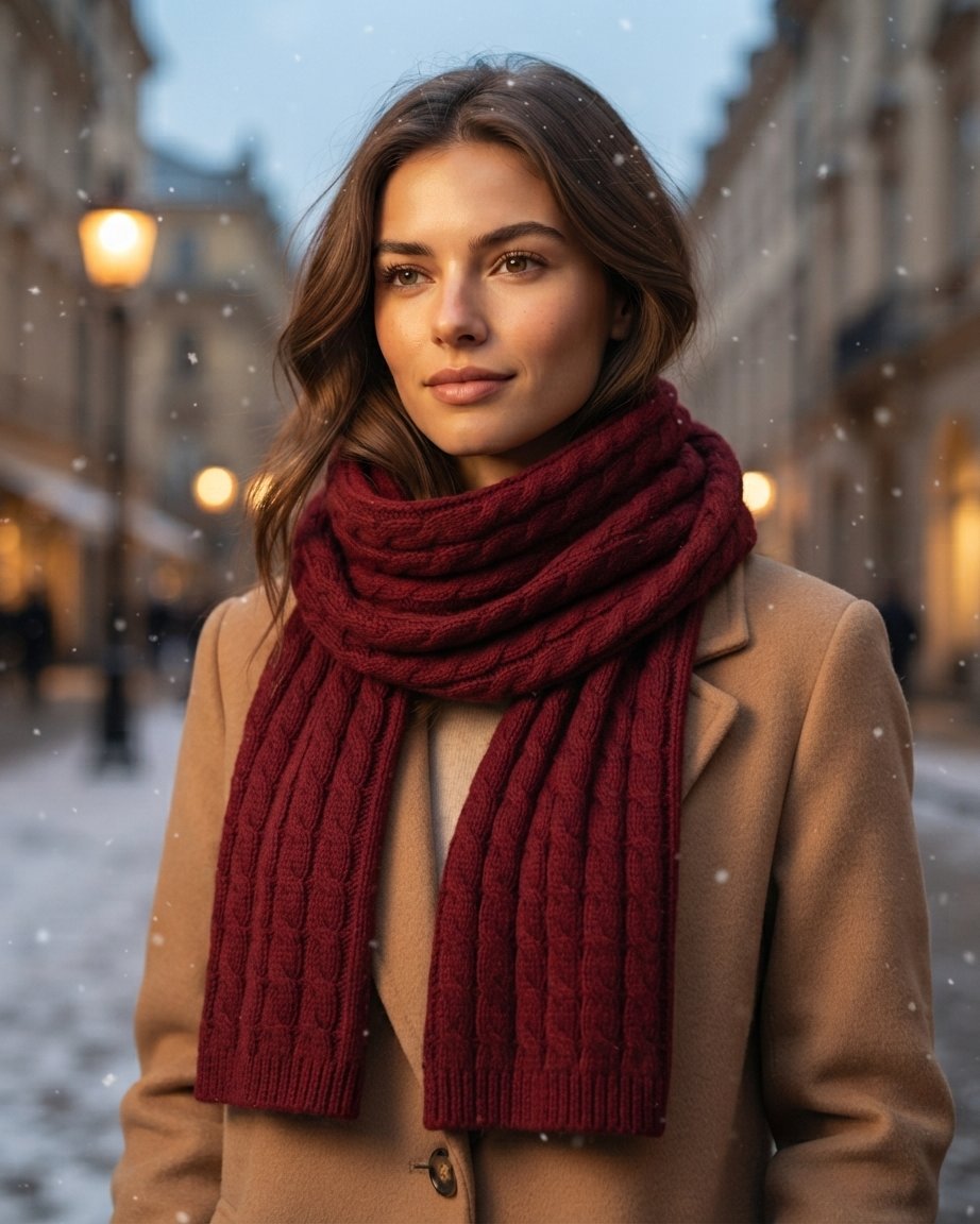 Cable Knit Winter Scarf, Unisex, Extra Long
