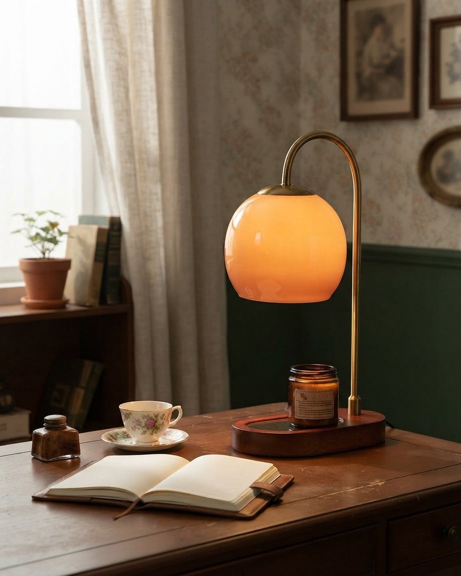 Candle Warmer Table Lamp with Dimmer and Timer, Orange