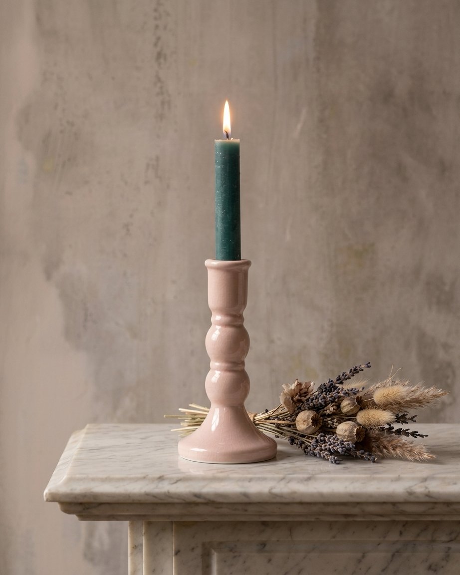 Ceramic Candle Holder in Blush Pink, Large