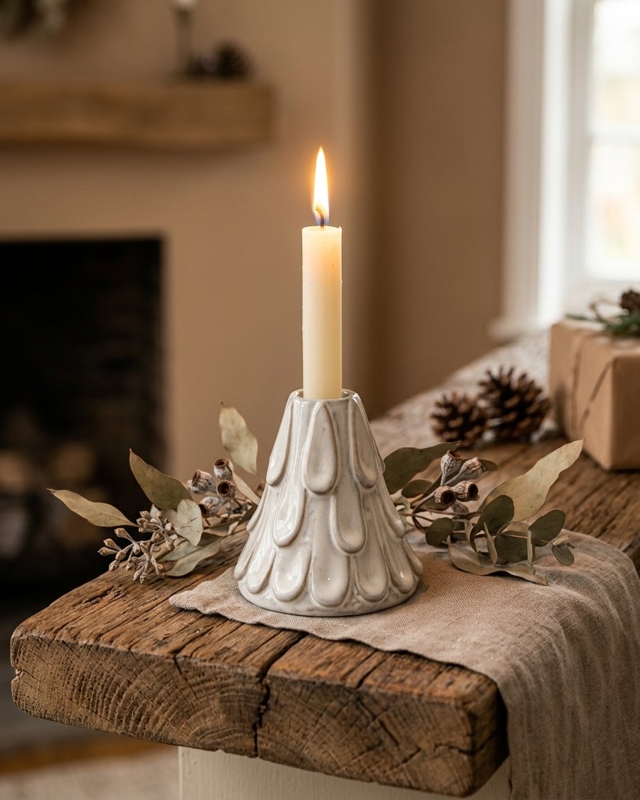 Ceramic Christmas Tree Candle Holder, 8.5 cm