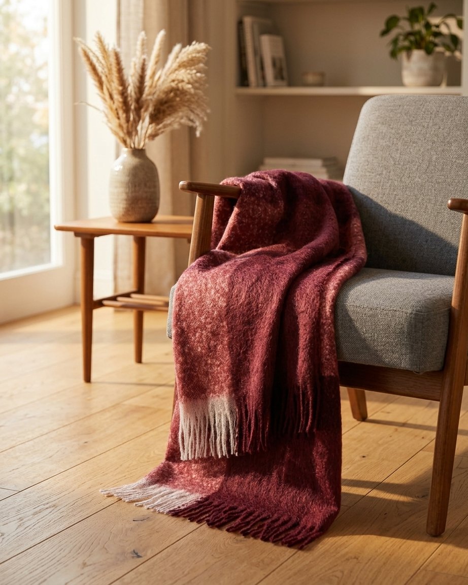 Check Faux Mohair Throw in Merlot, 51" x 67"