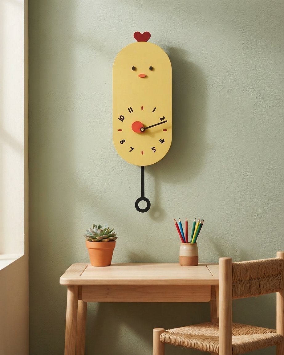 Chick Wall Clock with Pendulum, Silent Quartz Movement