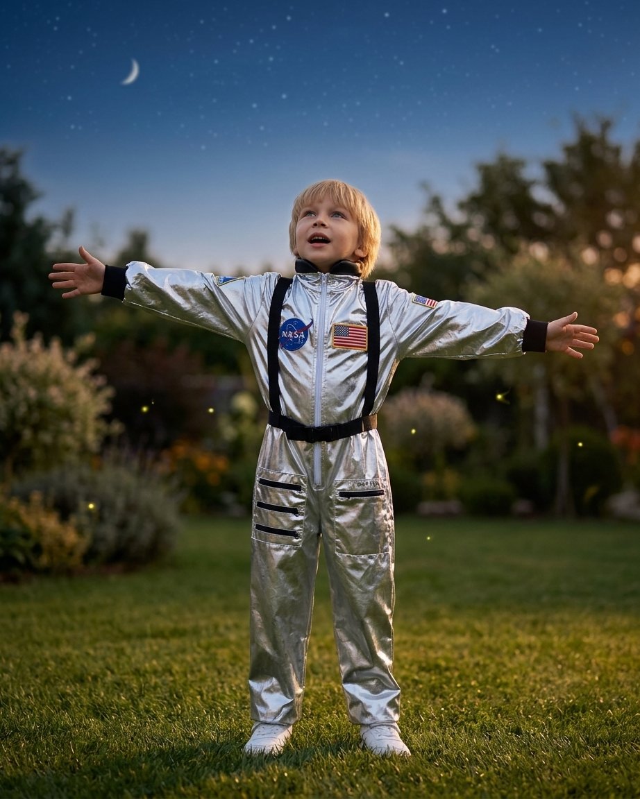Children's Astronaut Space Explorer Full-Length Jumpsuit Costume with Mission Patches