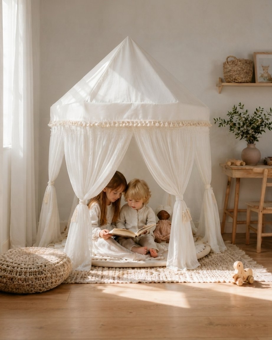 Children's Boho Play Tent with Tassel Trim, Cotton Canvas