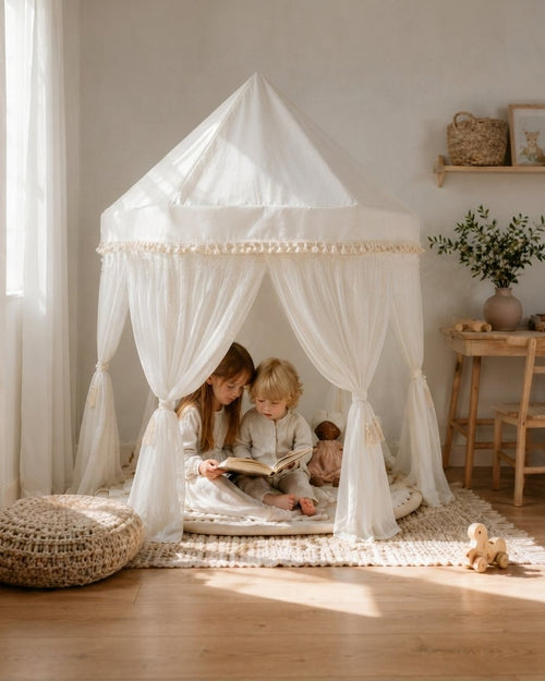 Children's Boho Play Tent with Tassel Trim, Cotton Canvas