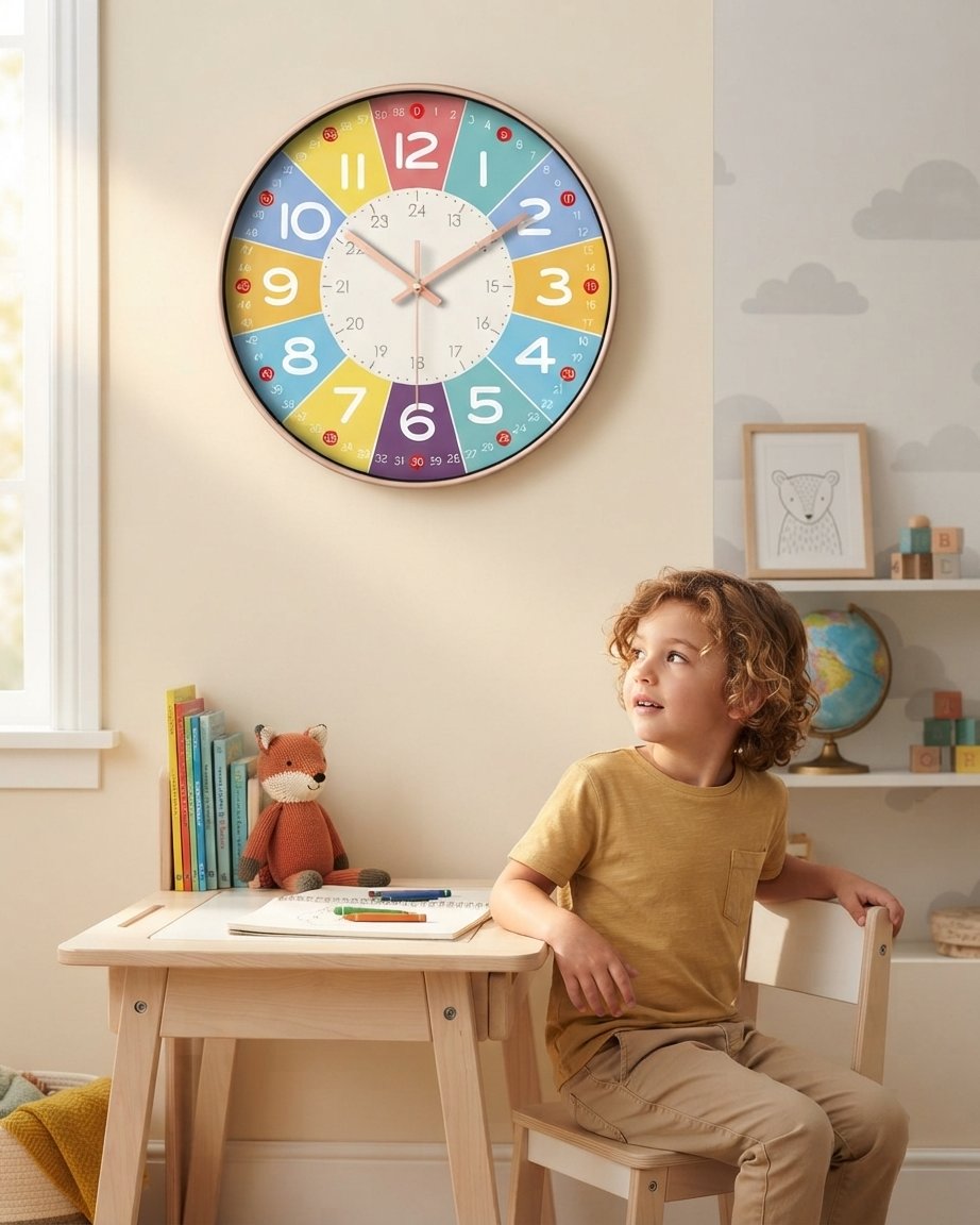 Children's Educational Silent Wall Clock, Multicolour