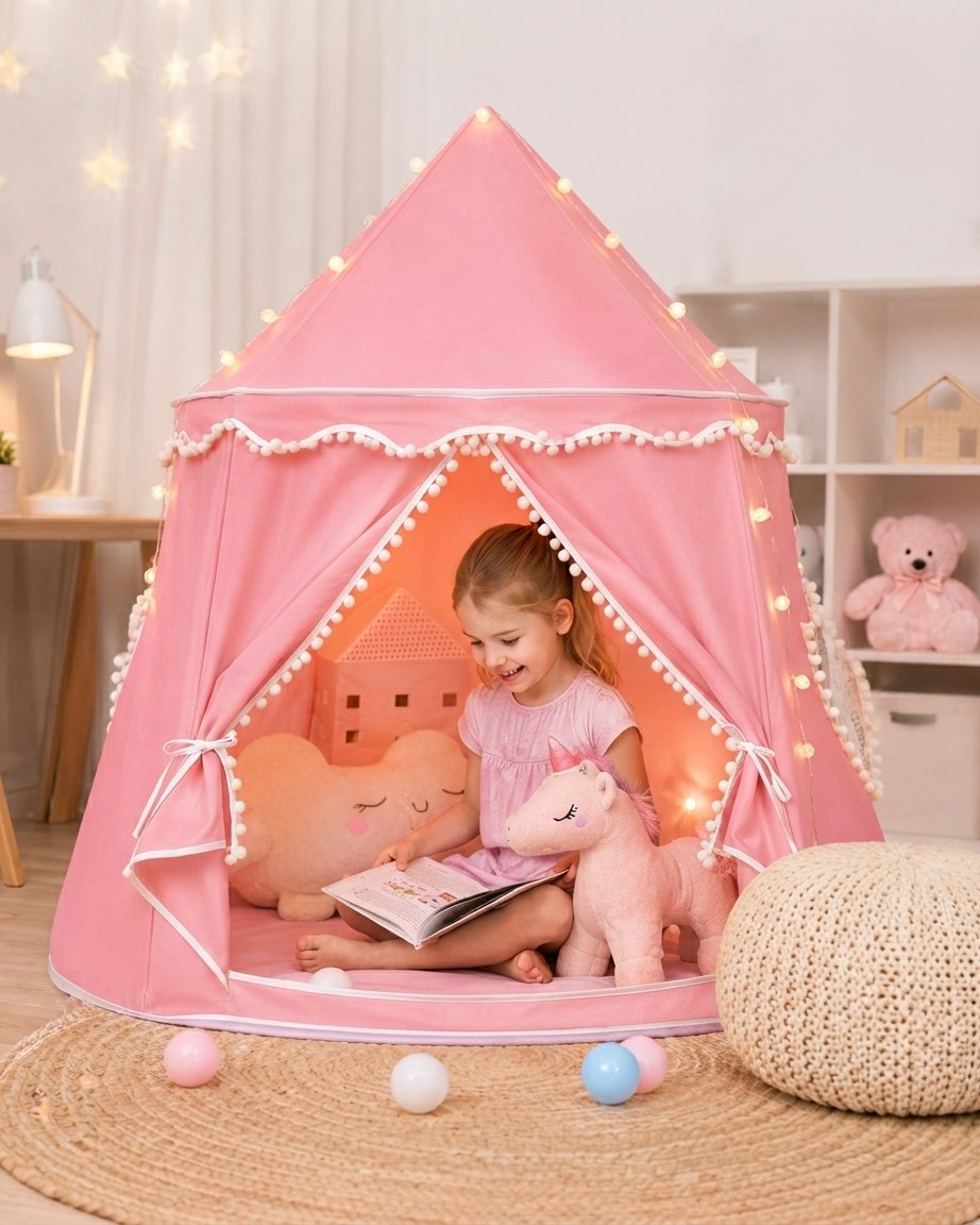 Children's Indoor Play Tent with Pom-Pom Detail