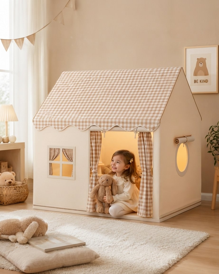Children's Indoor Playhouse Tent with Gingham Roof