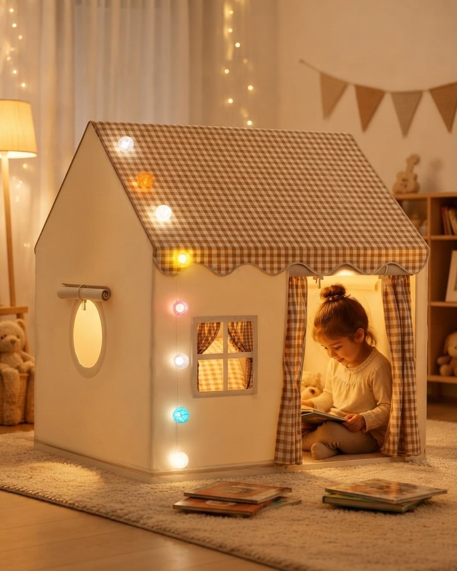 Children's Indoor Playhouse Tent with String Lights