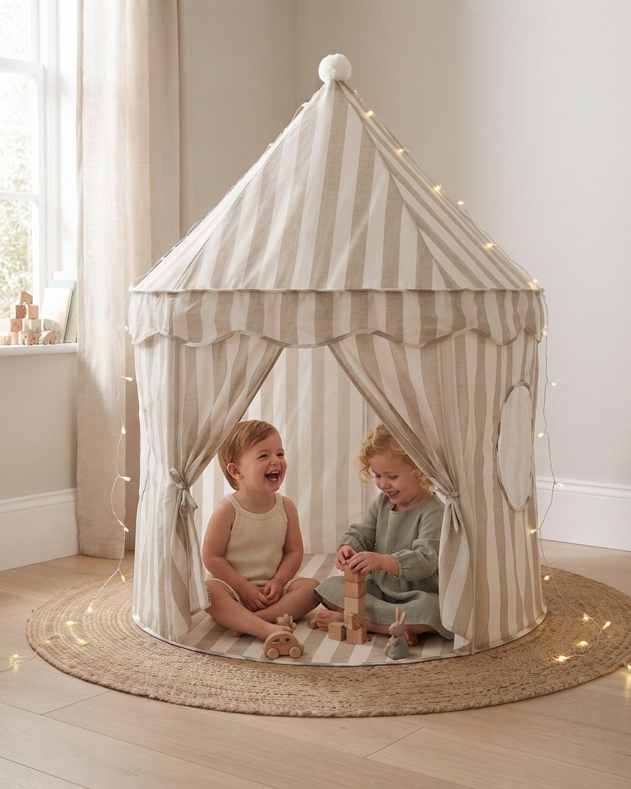 Children's Pop-Up Play Tent with Pom-Pom Roof, Stripe