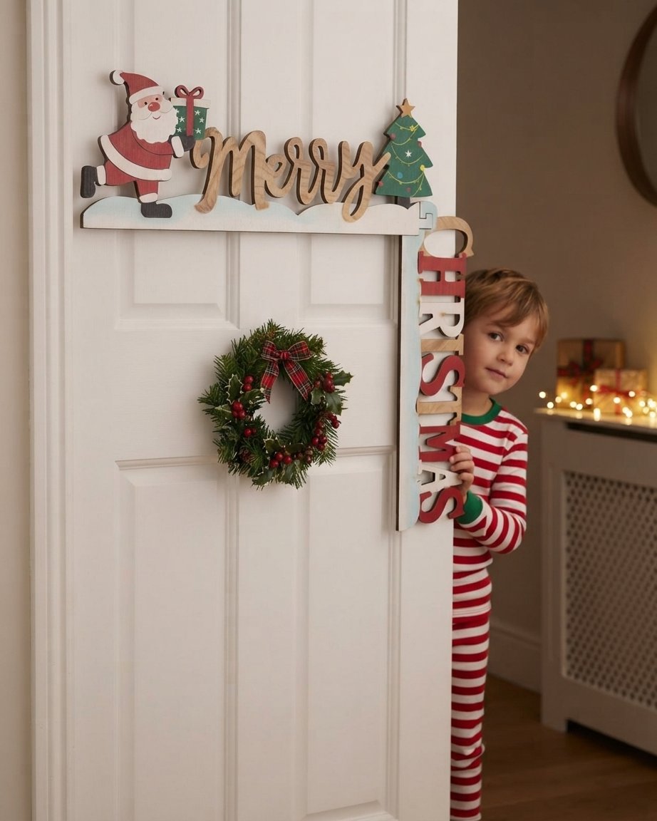 Christmas Door Frame Decoration, 3D Wooden Santa Sign
