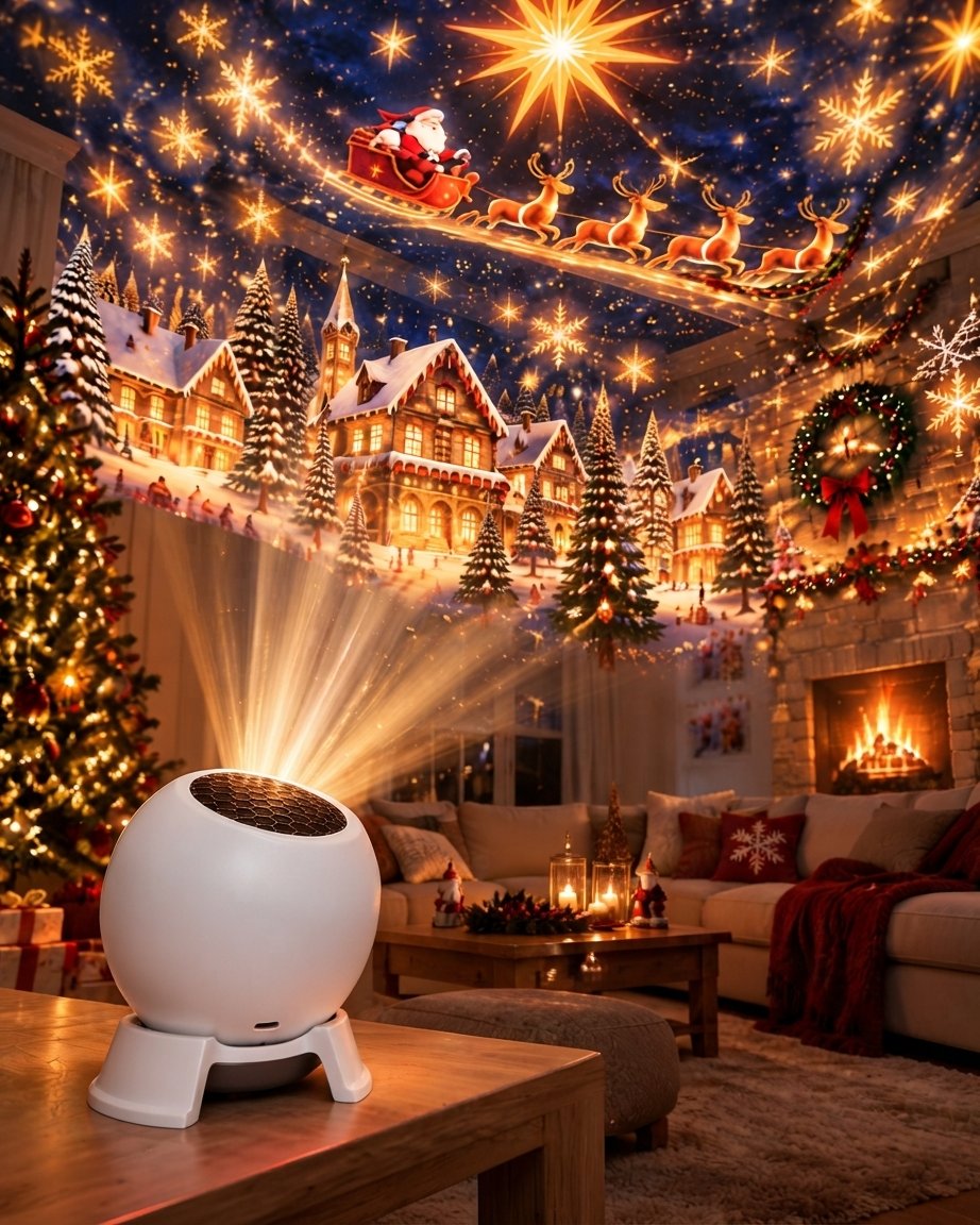 Christmas Projector Night Light, 360° Adjustable HD Ceiling Lamp