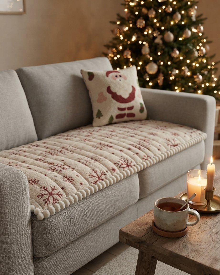 Christmas Quilted Sofa Cushion Cover with Snowflake Pattern