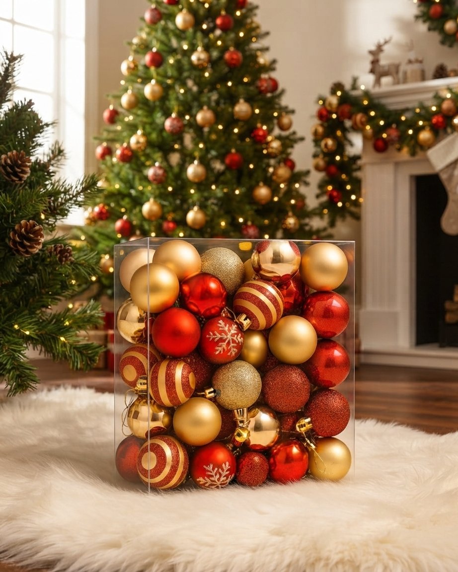 Christmas Tree Baubles Set of 50, Red & Gold, 4 cm