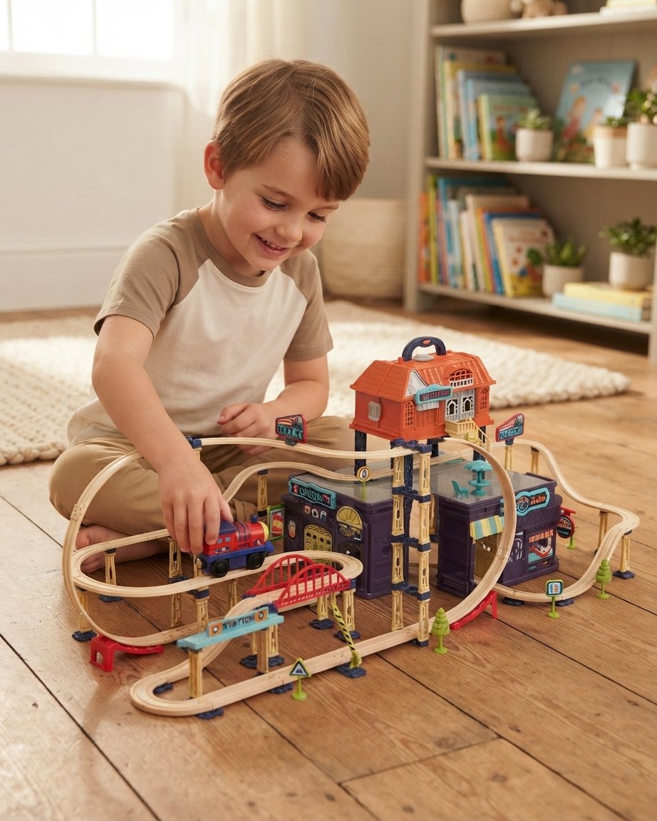 City Train Track Playset, 217-Piece Set for Kids 3+