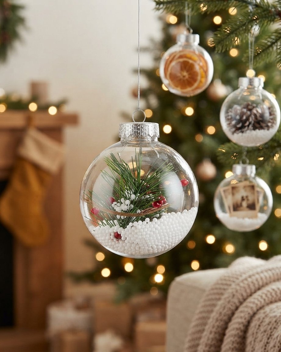 Clear Plastic Fillable Christmas Baubles, Set of 24