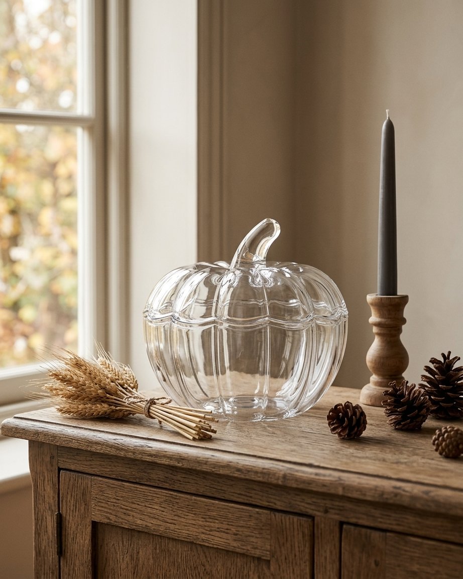 Clear Tempered Glass Pumpkin Jar with Lid – Decorative Autumn Container