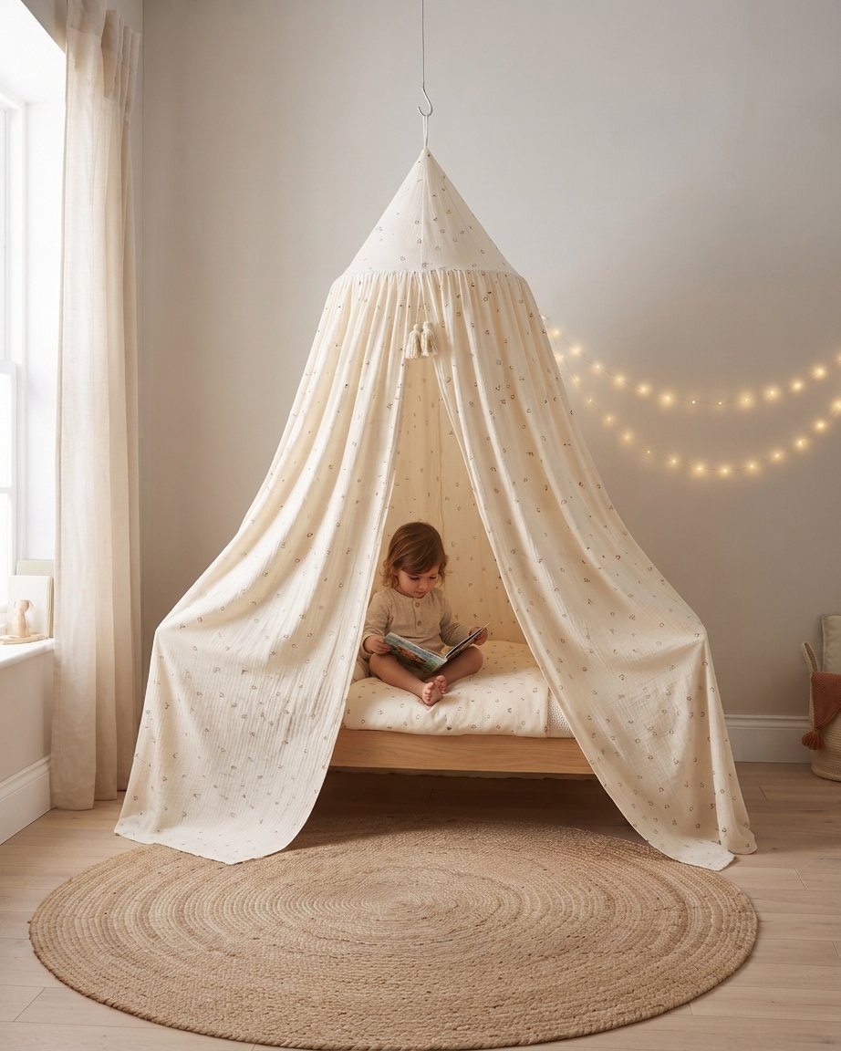 Cotton Bed Canopy with Cherry Print for Kids
