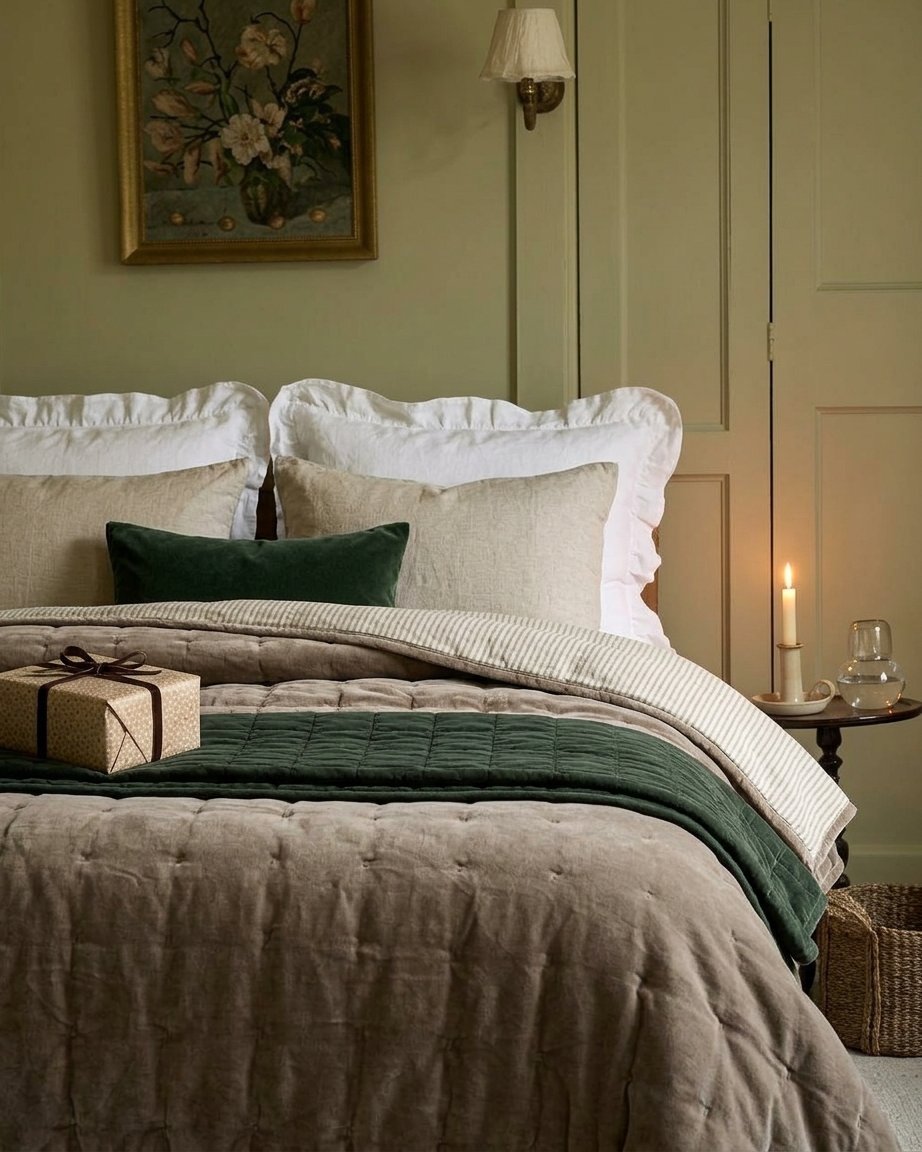 Cotton Velvet Bedspread with Pinstripe Reverse, Taupe