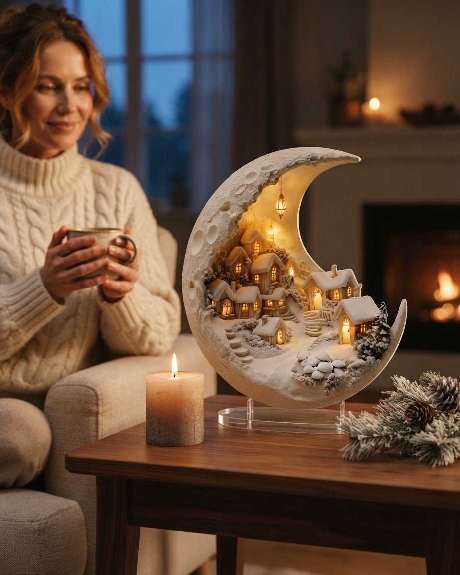 Crescent Moon Winter Village Acrylic Display Stand